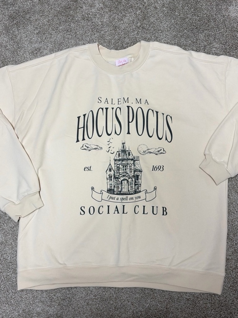 Pink Lily Cream Hocus Pocus Social Club Crewneck Sweater